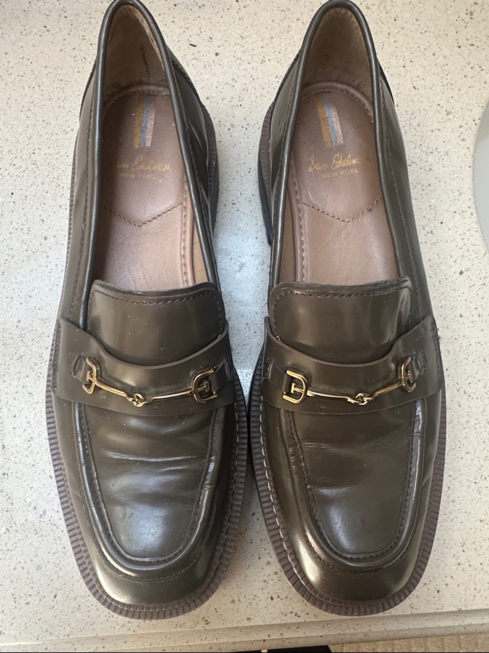 Sam Edelman Woman’s, Olive Green Leather Horsebit Loafers